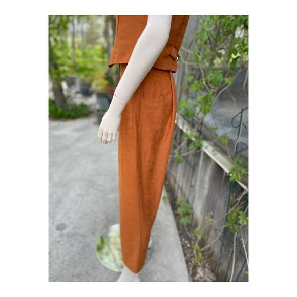 Vintage 70s Hand Sewn Trouser & Vest Set Tobacco Flare Riding Pleats Petite - Picture 16 of 16